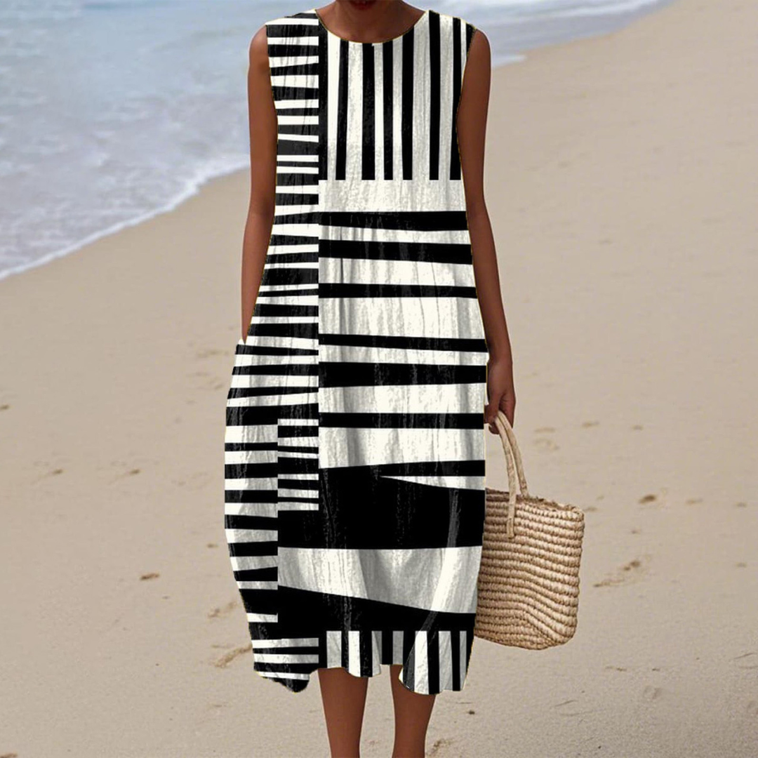 Layla | Polished Abstract Stripe Midi Beach Dress