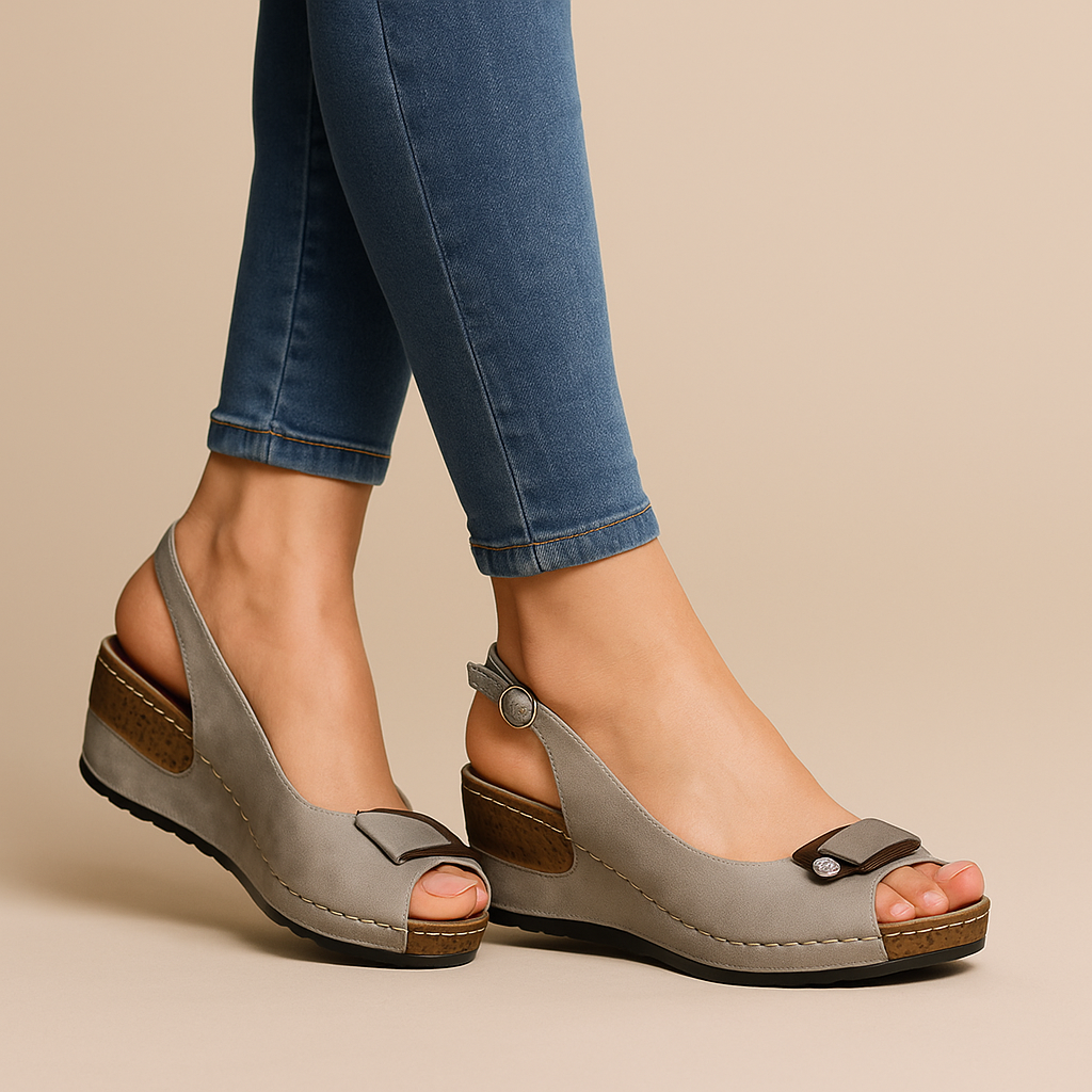 Layla | Polished Peep Toe Platform Sandals with Wedge Heel