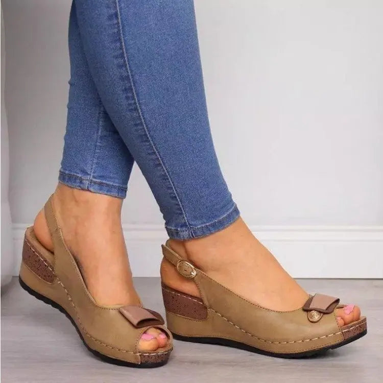 Layla | Polished Peep Toe Platform Sandals with Wedge Heel
