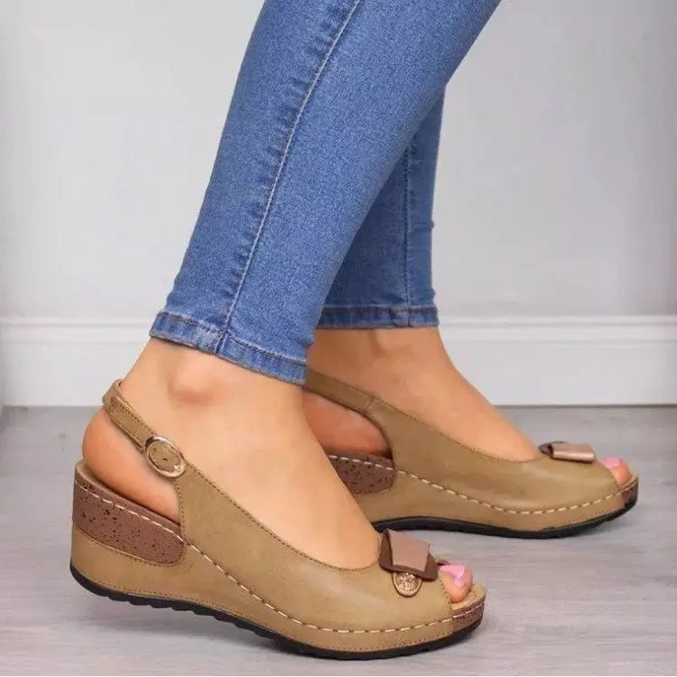 Layla | Polished Peep Toe Platform Sandals with Wedge Heel