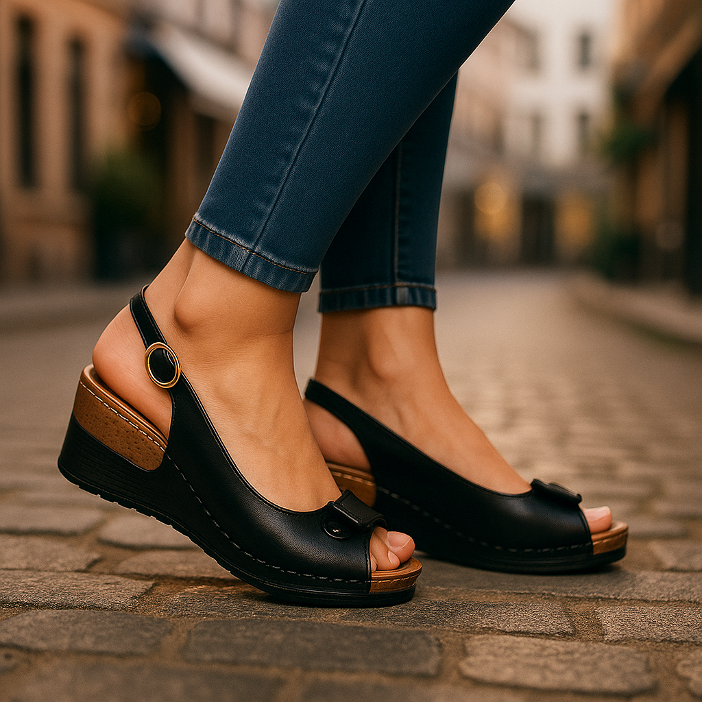 Layla | Polished Peep Toe Platform Sandals with Wedge Heel