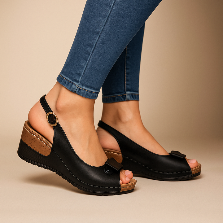 Layla | Polished Peep Toe Platform Sandals with Wedge Heel