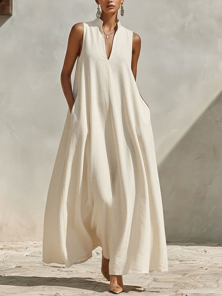 Layla | Polished Sleeveless V-Neck Maxi Linen Dress