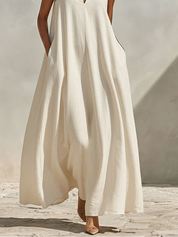 Layla | Polished Sleeveless V-Neck Maxi Linen Dress