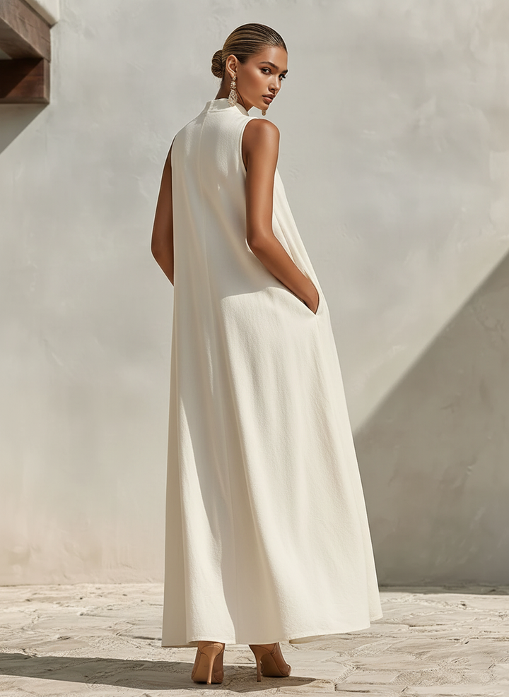 Layla | Polished Sleeveless V-Neck Maxi Linen Dress