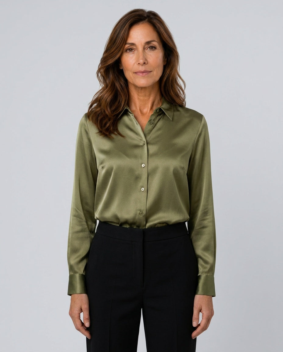 Layla | Refined Satin-Look Button-Up Blouse
