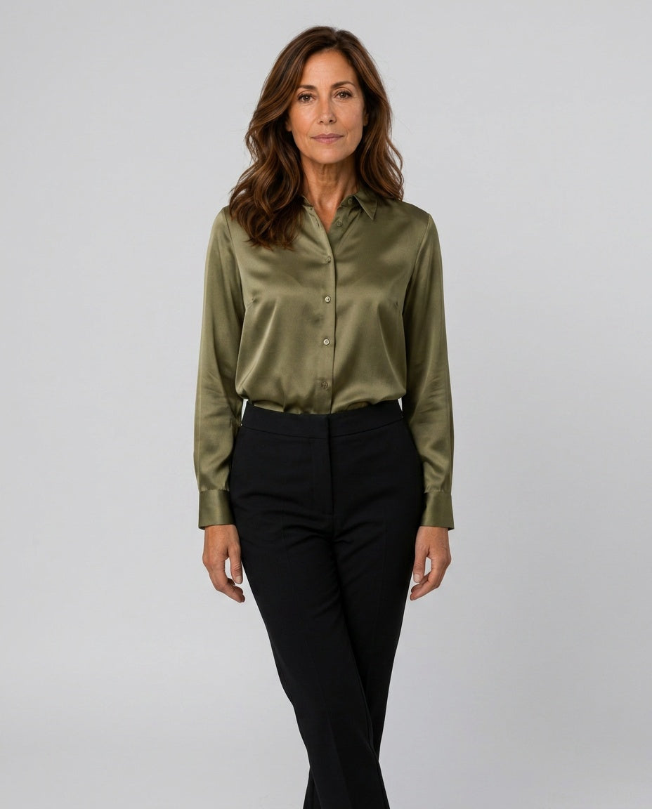 Layla | Refined Satin-Look Button-Up Blouse