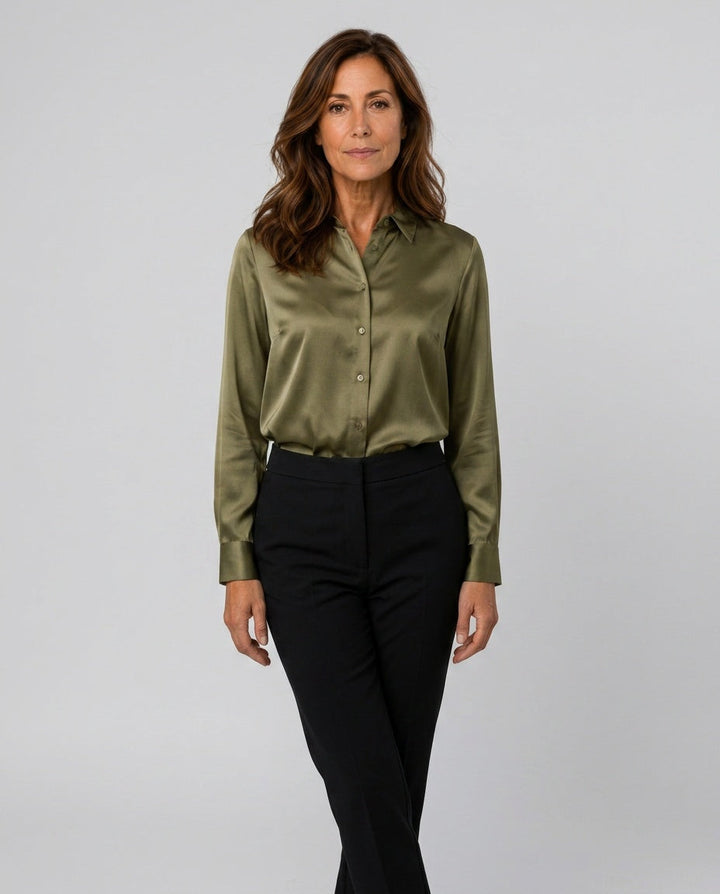 Layla | Refined Satin-Look Button-Up Blouse