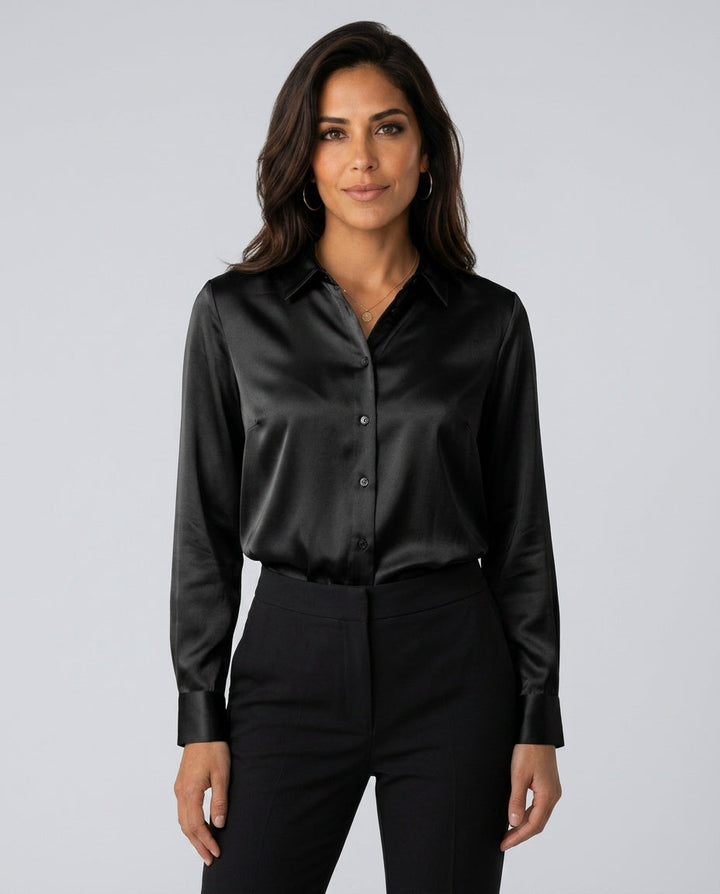 Layla | Refined Satin-Look Button-Up Blouse