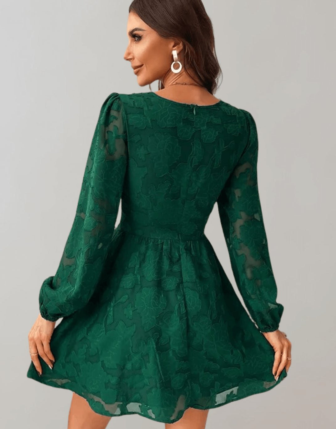 Layla | Relaxed Floral Jacquard V-Neck Long Sleeve Party Dress
