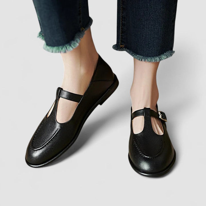 Layla | Relaxed T-Strap Mary Jane Low Heel Flats