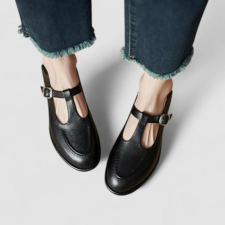 Layla | Relaxed T-Strap Mary Jane Low Heel Flats