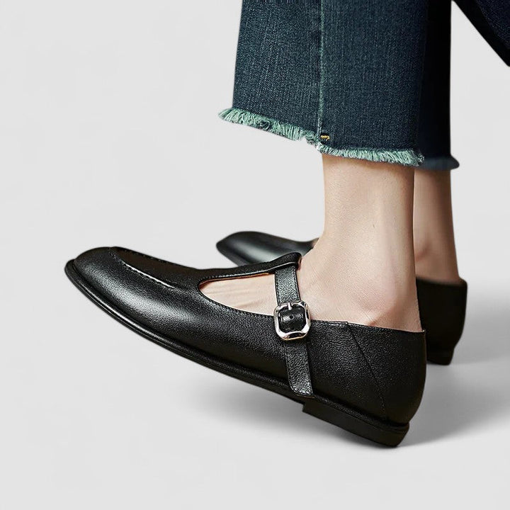 Layla | Relaxed T-Strap Mary Jane Low Heel Flats