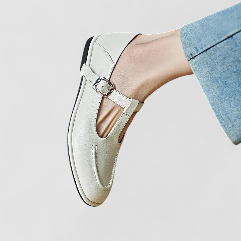 Layla | Relaxed T-Strap Mary Jane Low Heel Flats