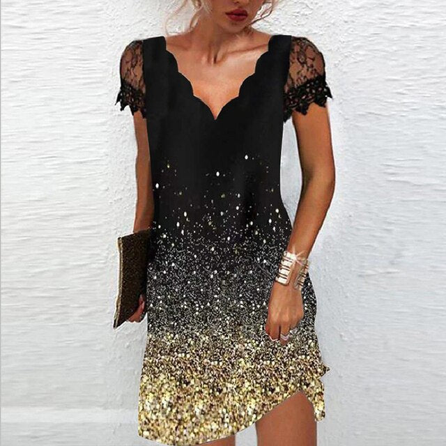 Layla | Sophisticated Lace Sleeve Sequin Dress for Evening