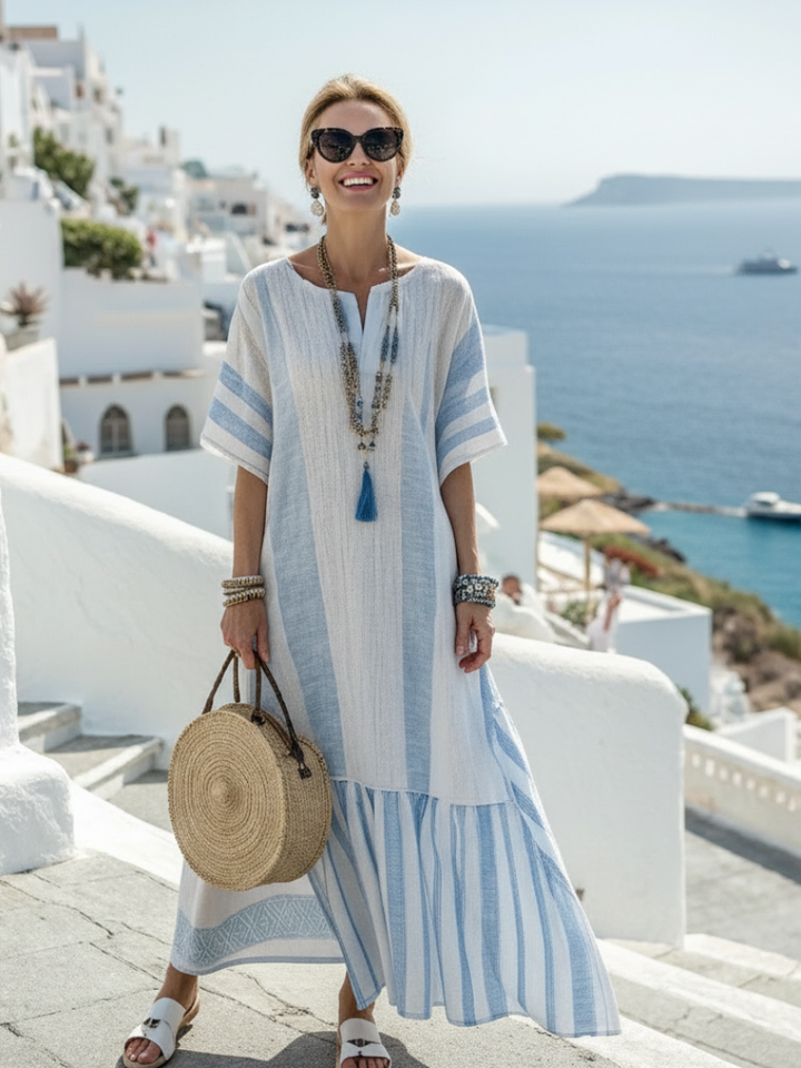 Layla | Sophisticated Striped Maxi Linen Dress