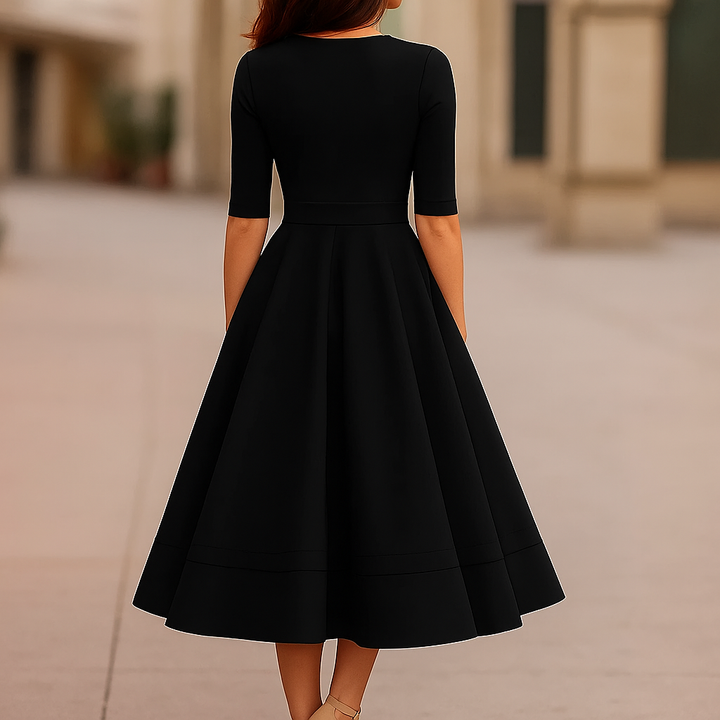 Layla | Stylish Midi A Line Dress with Deep V-Neck