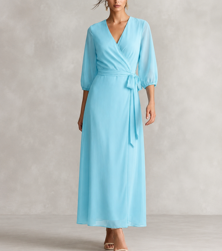 Layla | Stylish Wrap Waist V Neck Maxi Race Dress