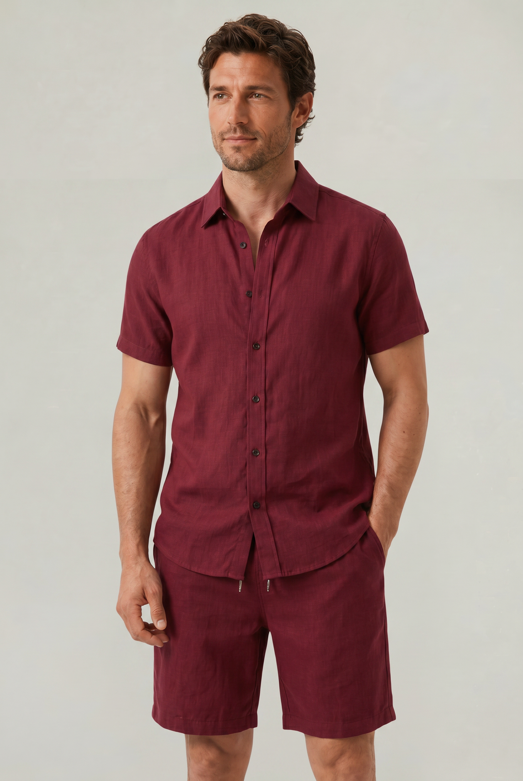 Leonardo | Chic Linen Shorts and Short Sleeve Shirt Set