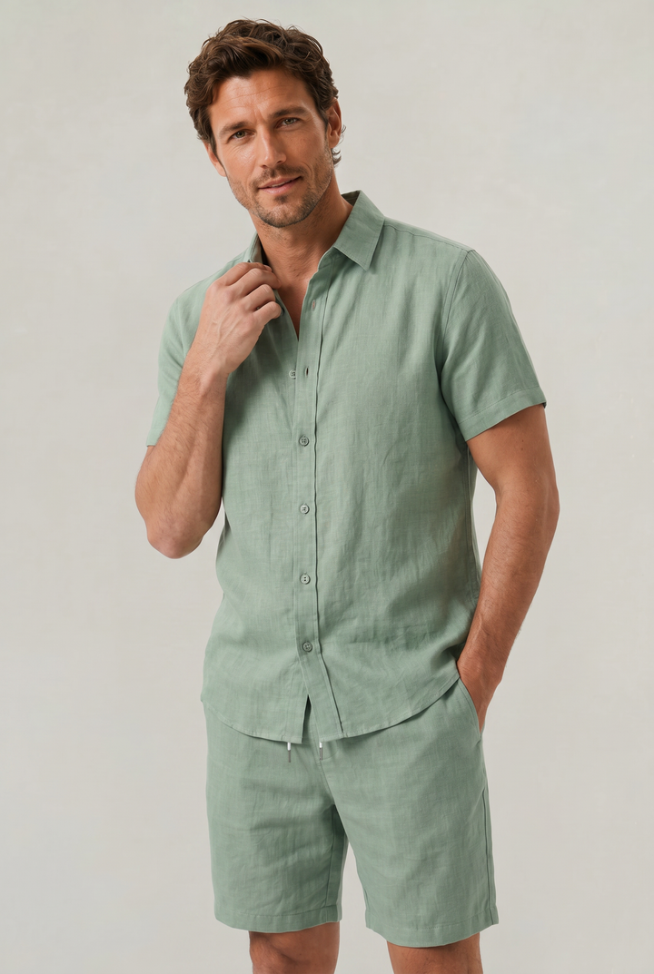 Leonardo | Chic Linen Shorts and Short Sleeve Shirt Set