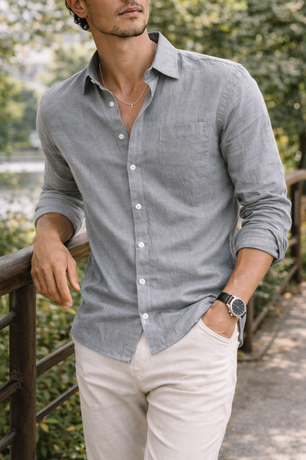 Levi | Elegant Classic Collar Long Sleeve Linen Shirt