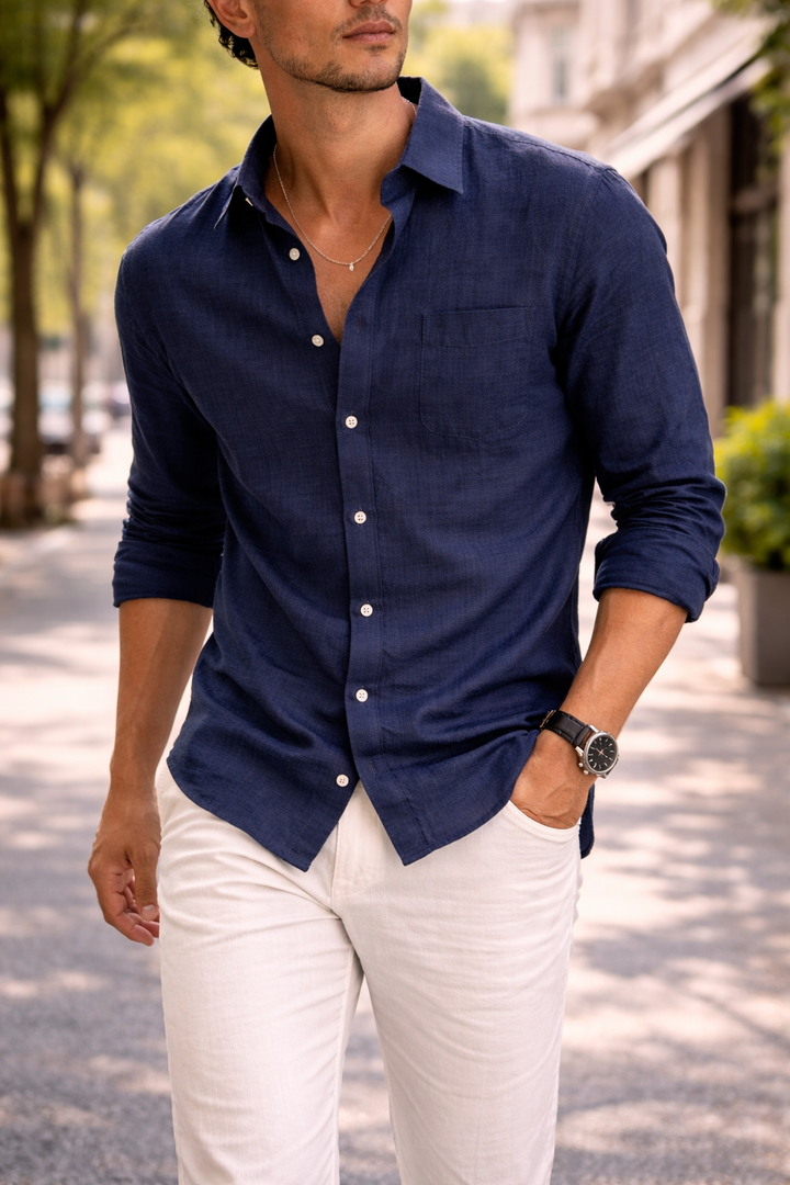 Levi | Elegant Classic Collar Long Sleeve Linen Shirt