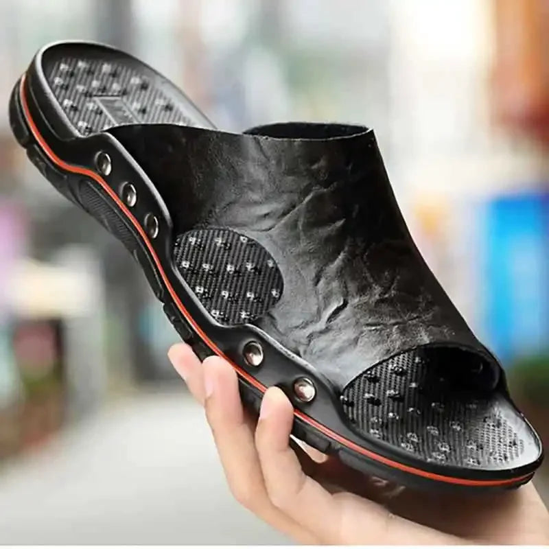 Levi | Rivet Trim Open Toe Mens Slides