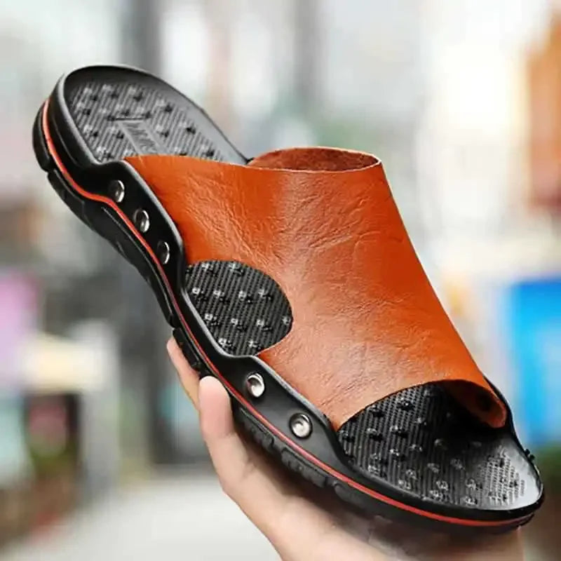 Levi | Rivet Trim Open Toe Mens Slides