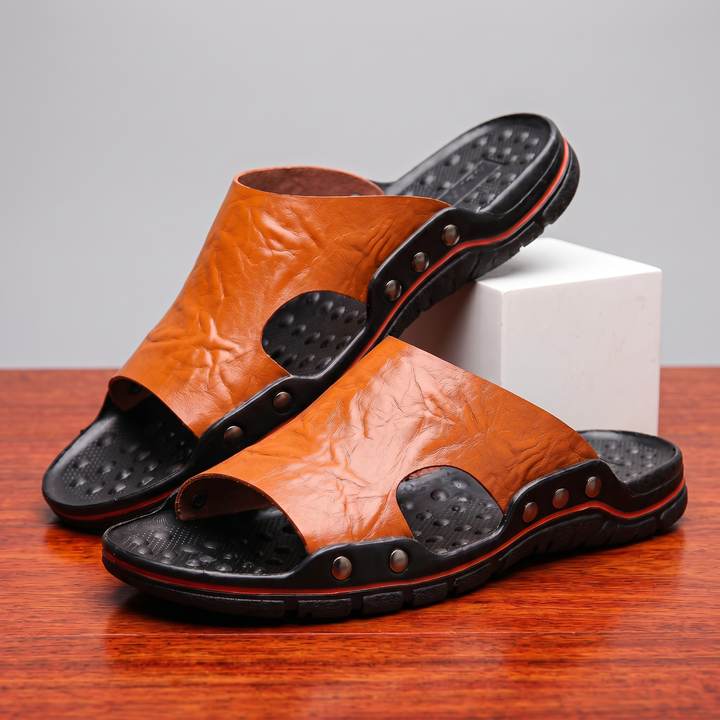 Levi | Rivet Trim Open Toe Mens Slides