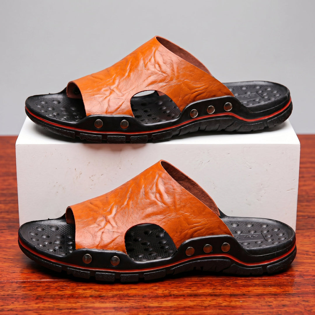 Levi | Rivet Trim Open Toe Mens Slides