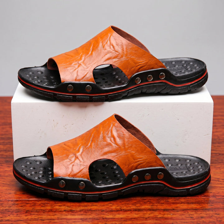 Levi | Rivet Trim Open Toe Mens Slides