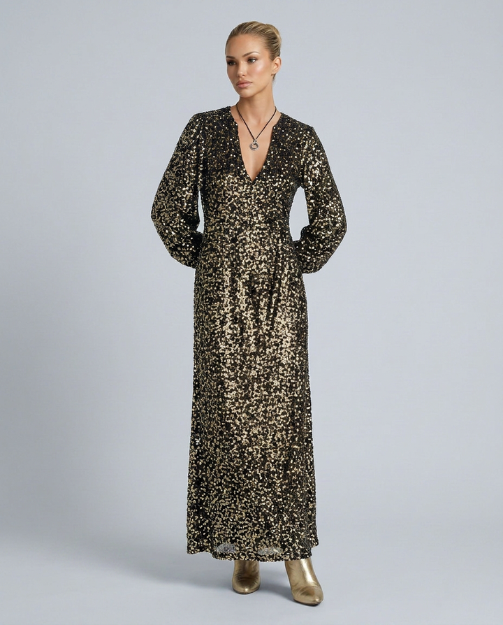 Lily | Classic Sequin V-Neck Maxi Party Dress