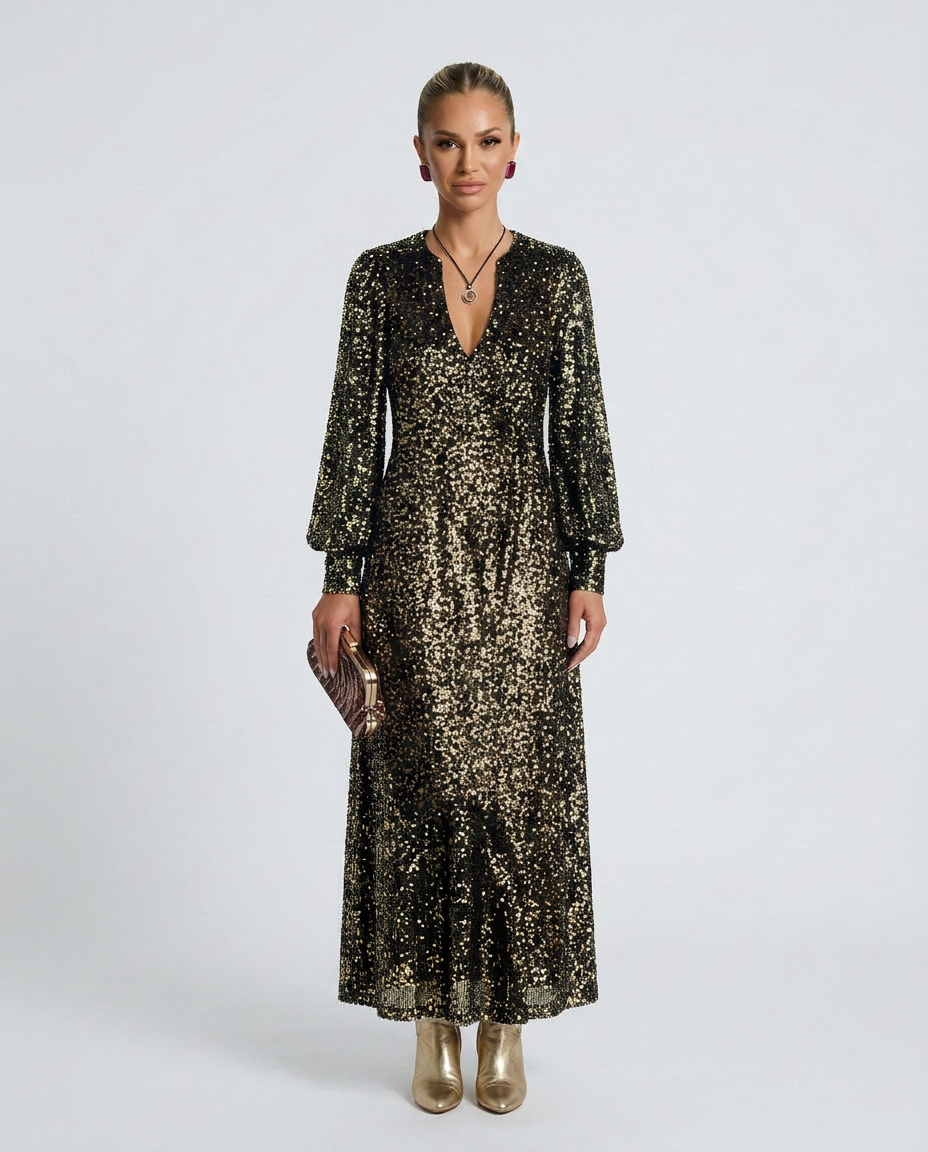 Lily | Classic Sequin V-Neck Maxi Party Dress