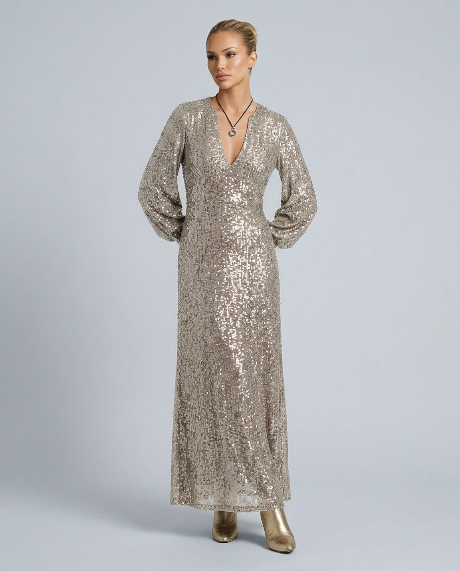 Lily | Classic Sequin V-Neck Maxi Party Dress