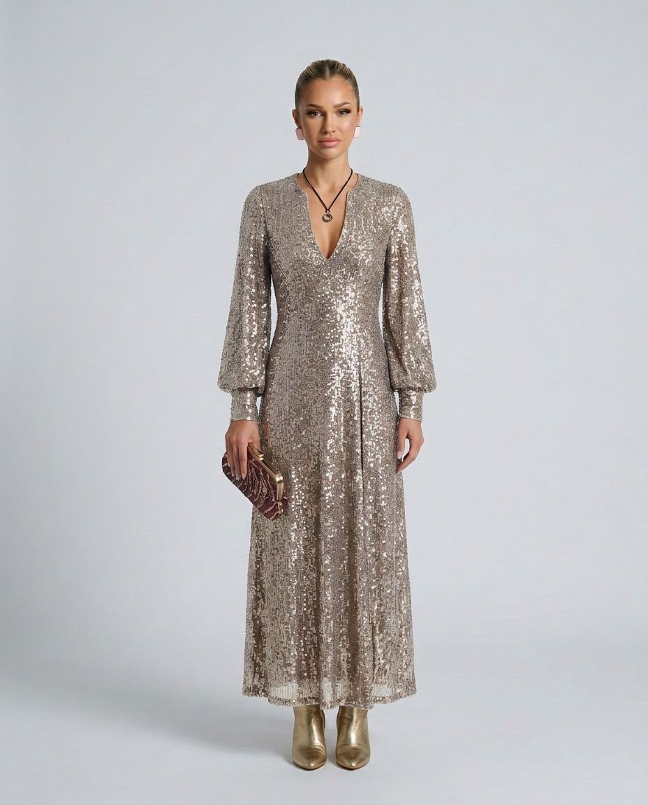 Lily | Classic Sequin V-Neck Maxi Party Dress