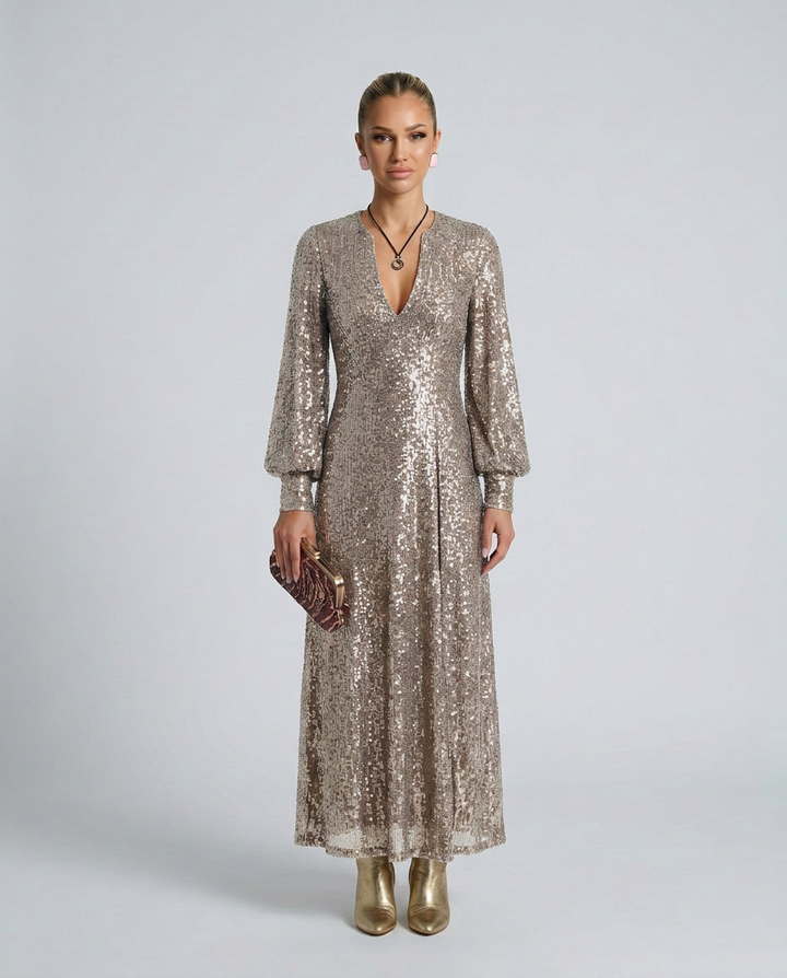 Lily | Classic Sequin V-Neck Maxi Party Dress
