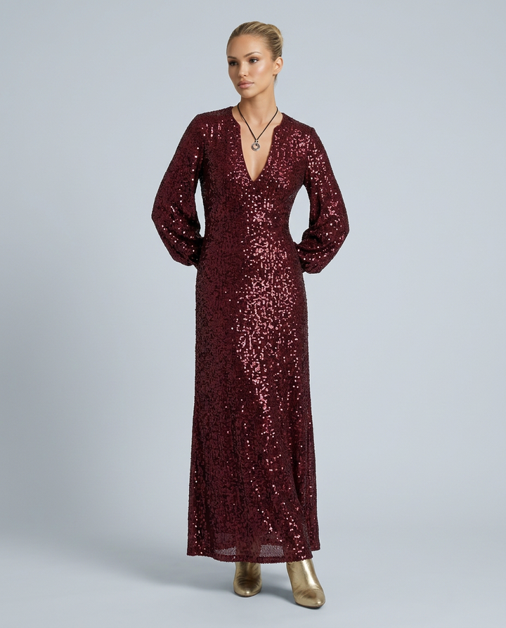 Lily | Classic Sequin V-Neck Maxi Party Dress