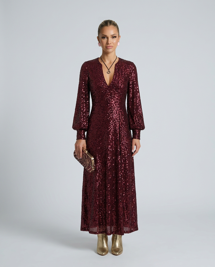 Lily | Classic Sequin V-Neck Maxi Party Dress