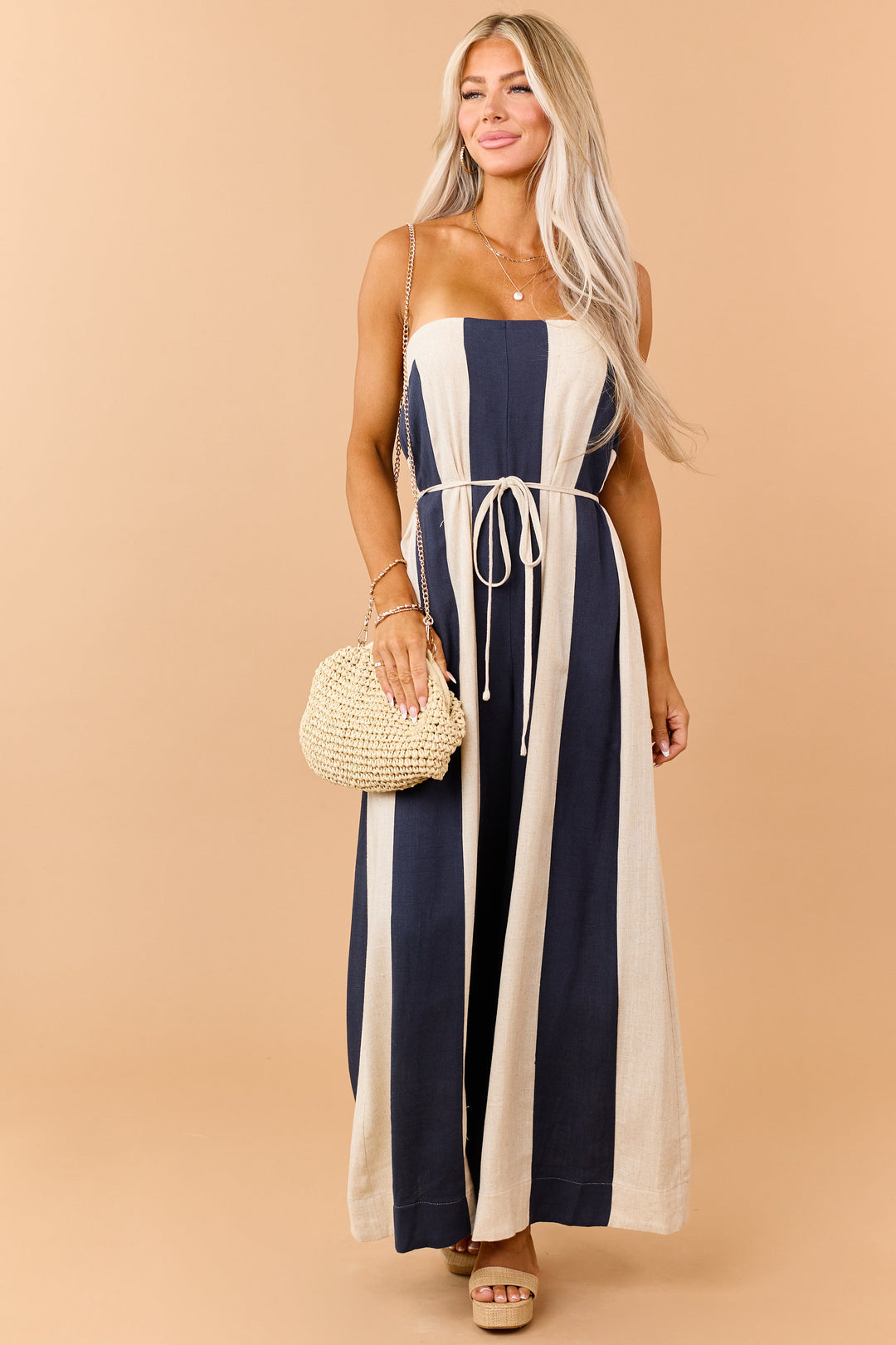 Lily | Classic Striped Strapless Wide Leg Jumpsuit