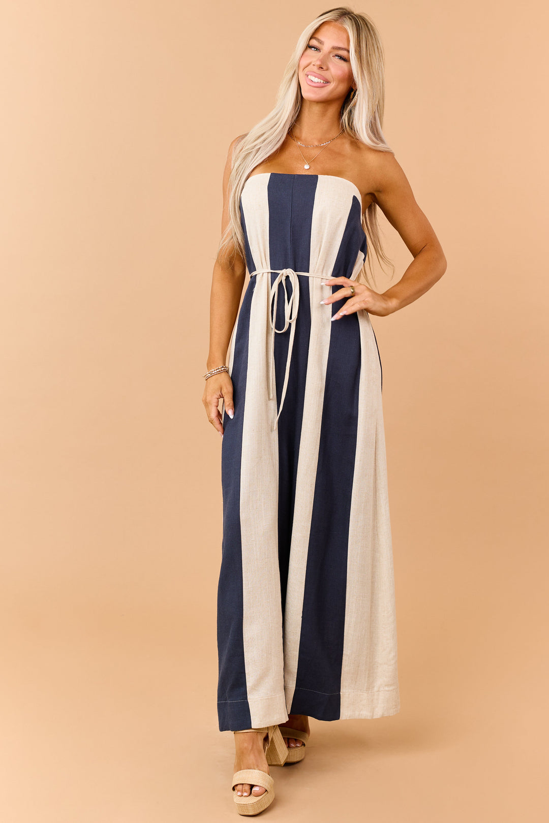 Lily | Classic Striped Strapless Wide Leg Jumpsuit