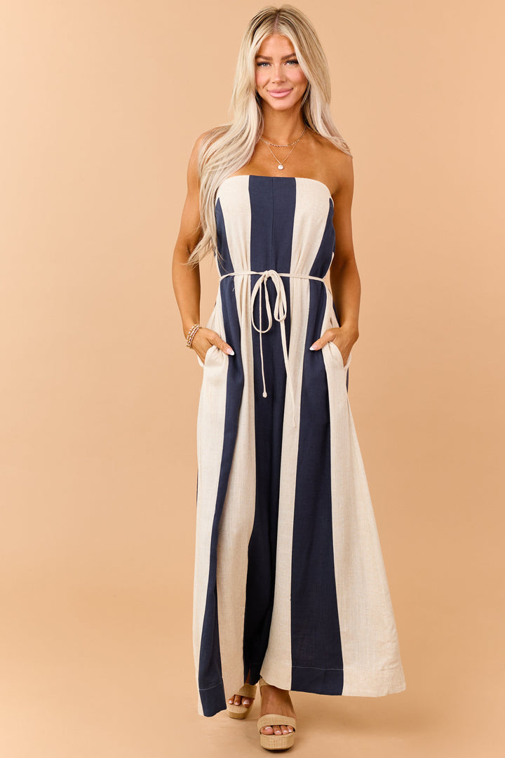Lily | Classic Striped Strapless Wide Leg Jumpsuit