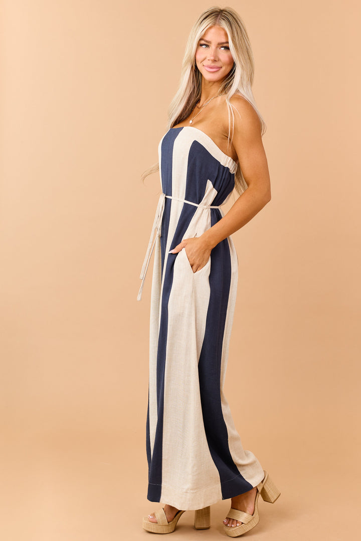 Lily | Classic Striped Strapless Wide Leg Jumpsuit