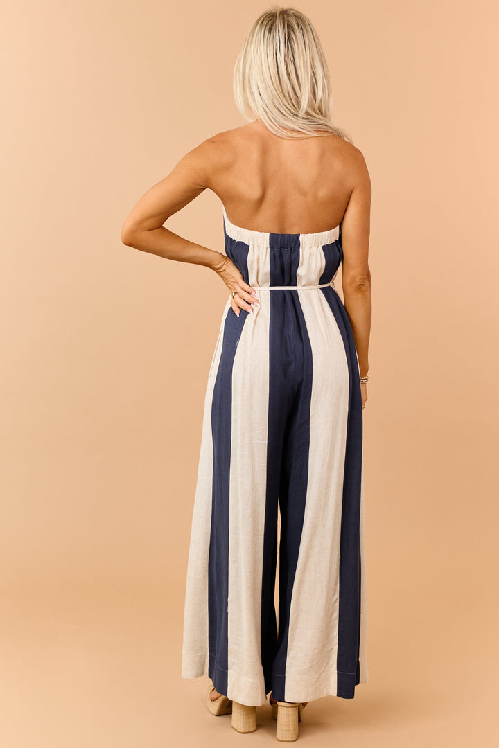 Lily | Classic Striped Strapless Wide Leg Jumpsuit
