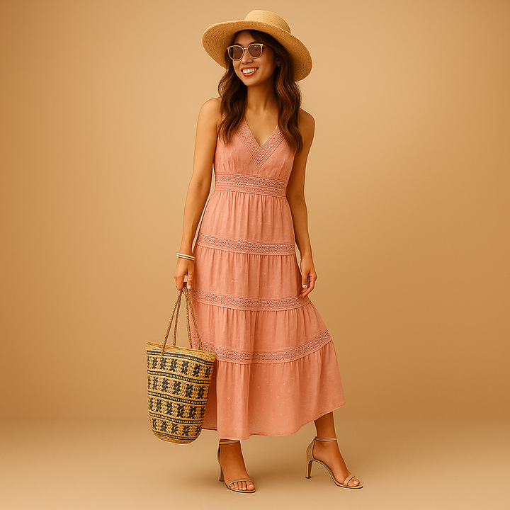 Lily | Classic Tiered Lace Boho Dress with Flowy Maxi Silhouette