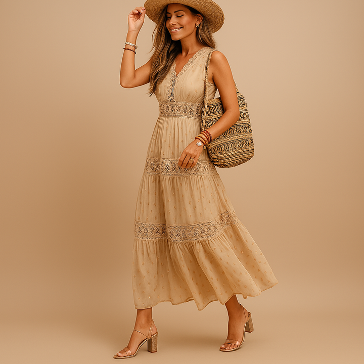 Lily | Classic Tiered Lace Boho Dress with Flowy Maxi Silhouette