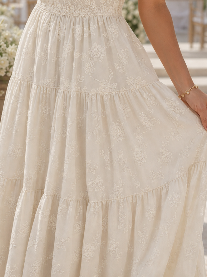 Lily | Elegant Floral Square Neck Tiered Midi Dress