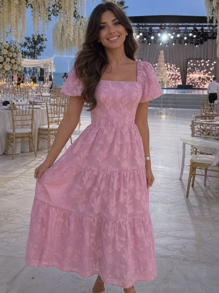 Lily | Elegant Floral Square Neck Tiered Midi Dress