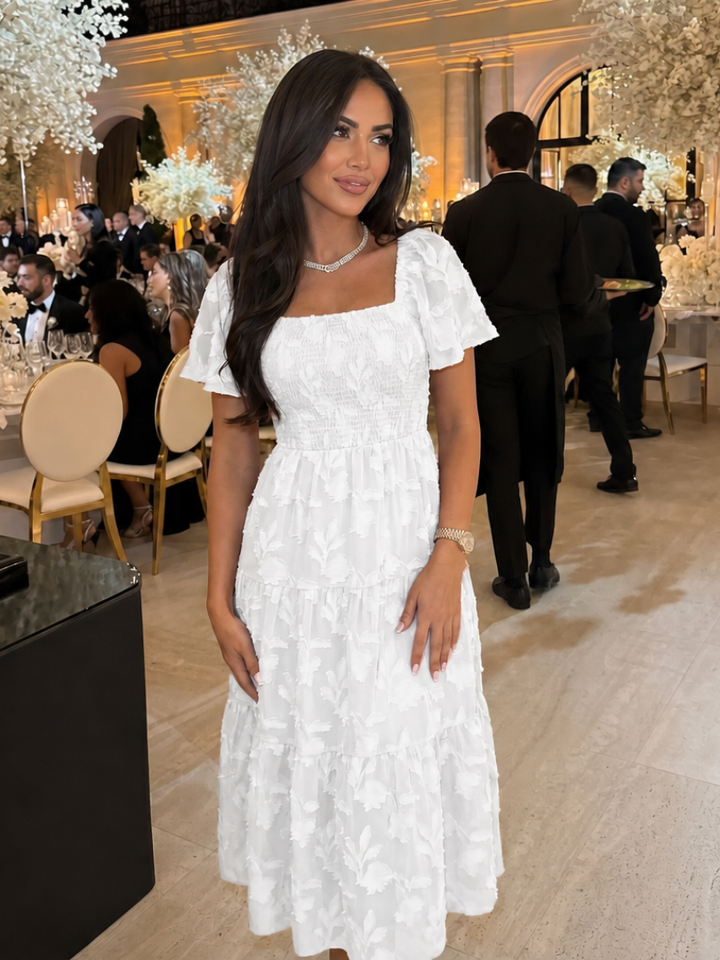 Lily | Elegant Floral Square Neck Tiered Midi Dress