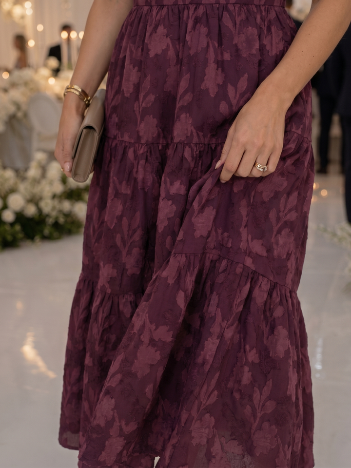 Lily | Elegant Floral Square Neck Tiered Midi Dress