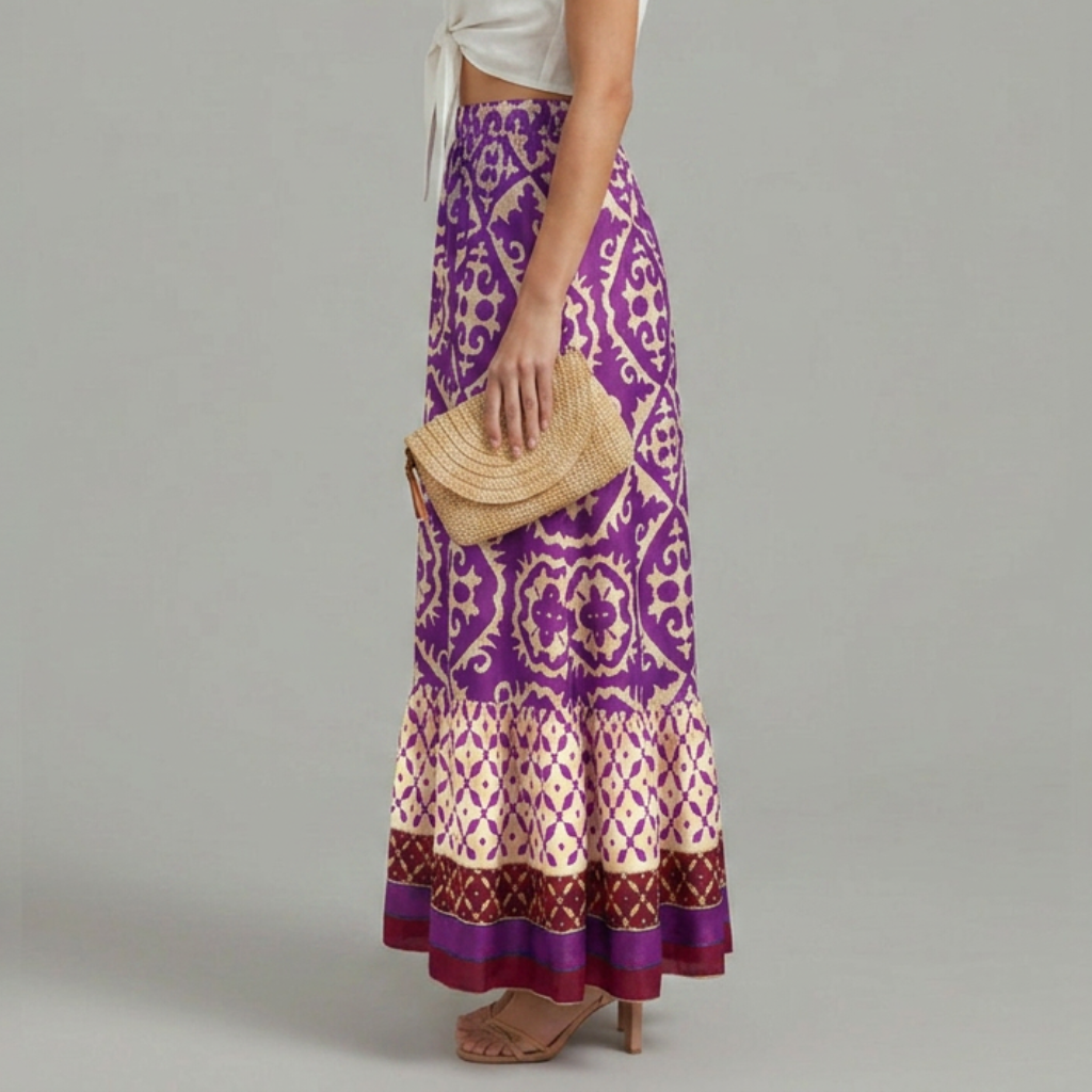 Lily | Graceful Printed Tiered A-Line Maxi Skirt